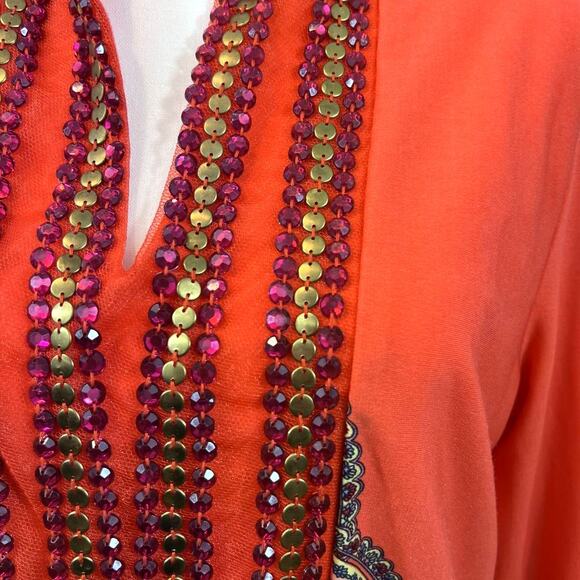 Calessa V neck embellished long sleeve dress tunic orange womens L - Picture 3 of 11